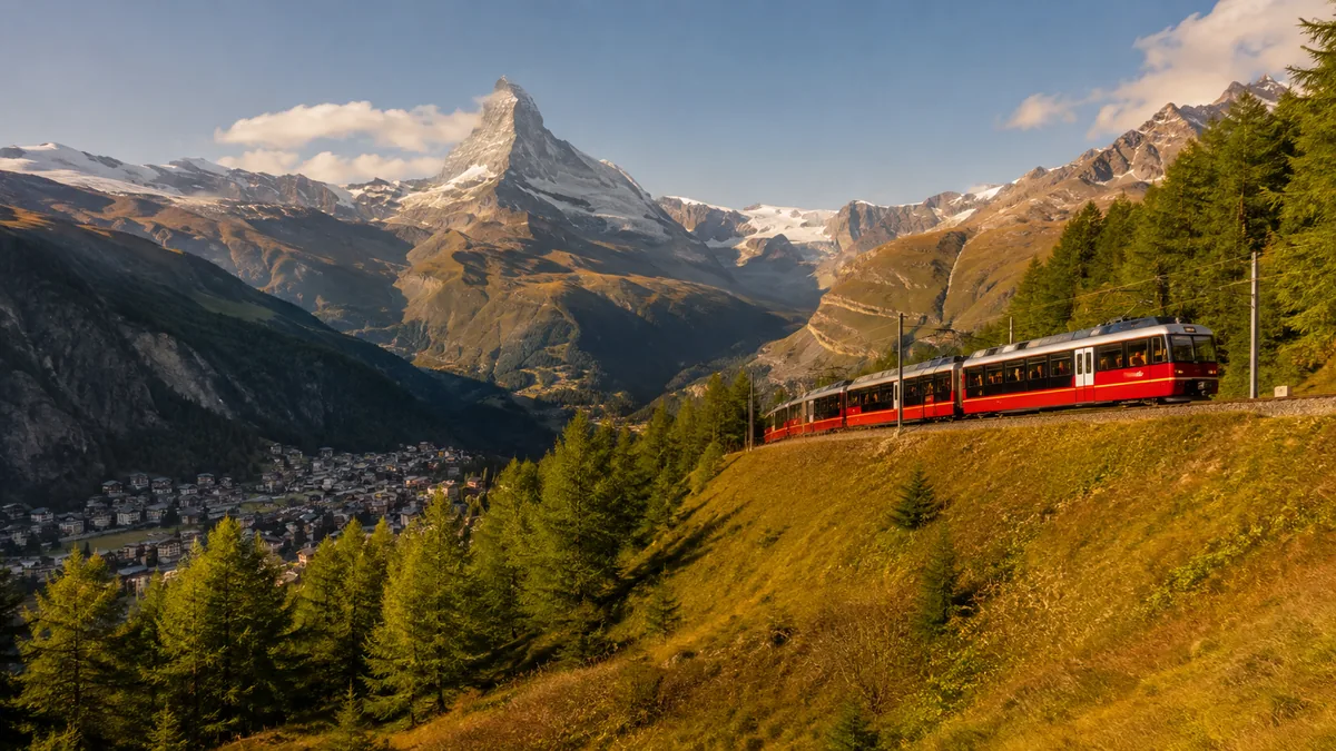 A Gornergrat Bahn train on the climb above Zermatt